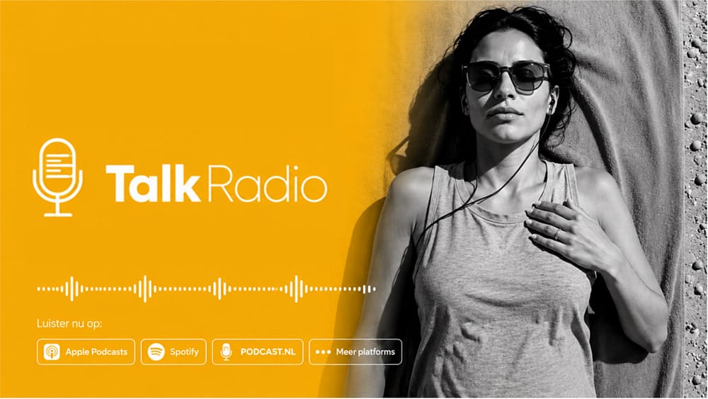 Promotiebeeld van TalkRadio met de podcastplatforms waarop de zender te horen is