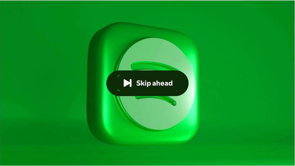 Spotify-icoon met de knop Skip ahead om podcastadvertenties over te slaan