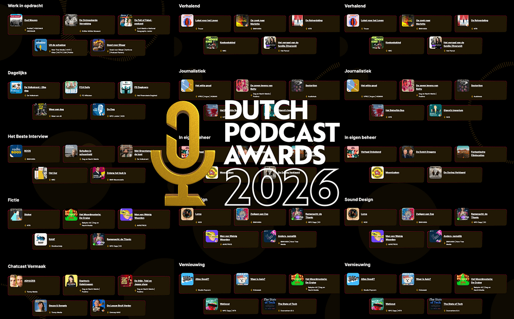 dutch podcast awards nominaties 2026