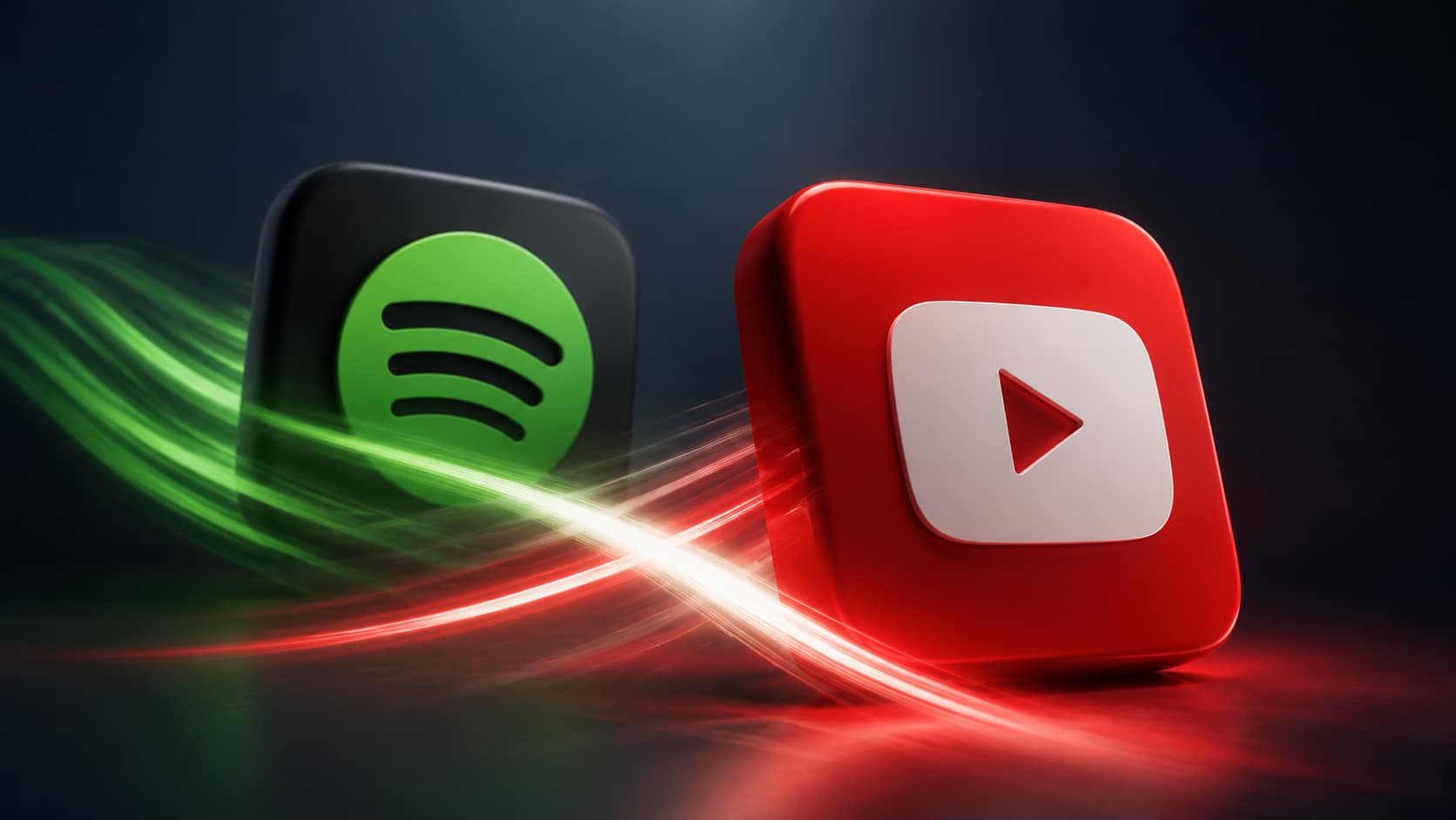 Logo's van Spotify en YouTube naast elkaar